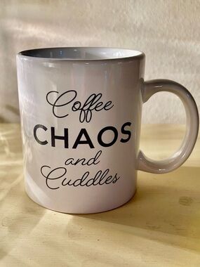Coffee Chaos and Cuddles White Ceramic Mug
